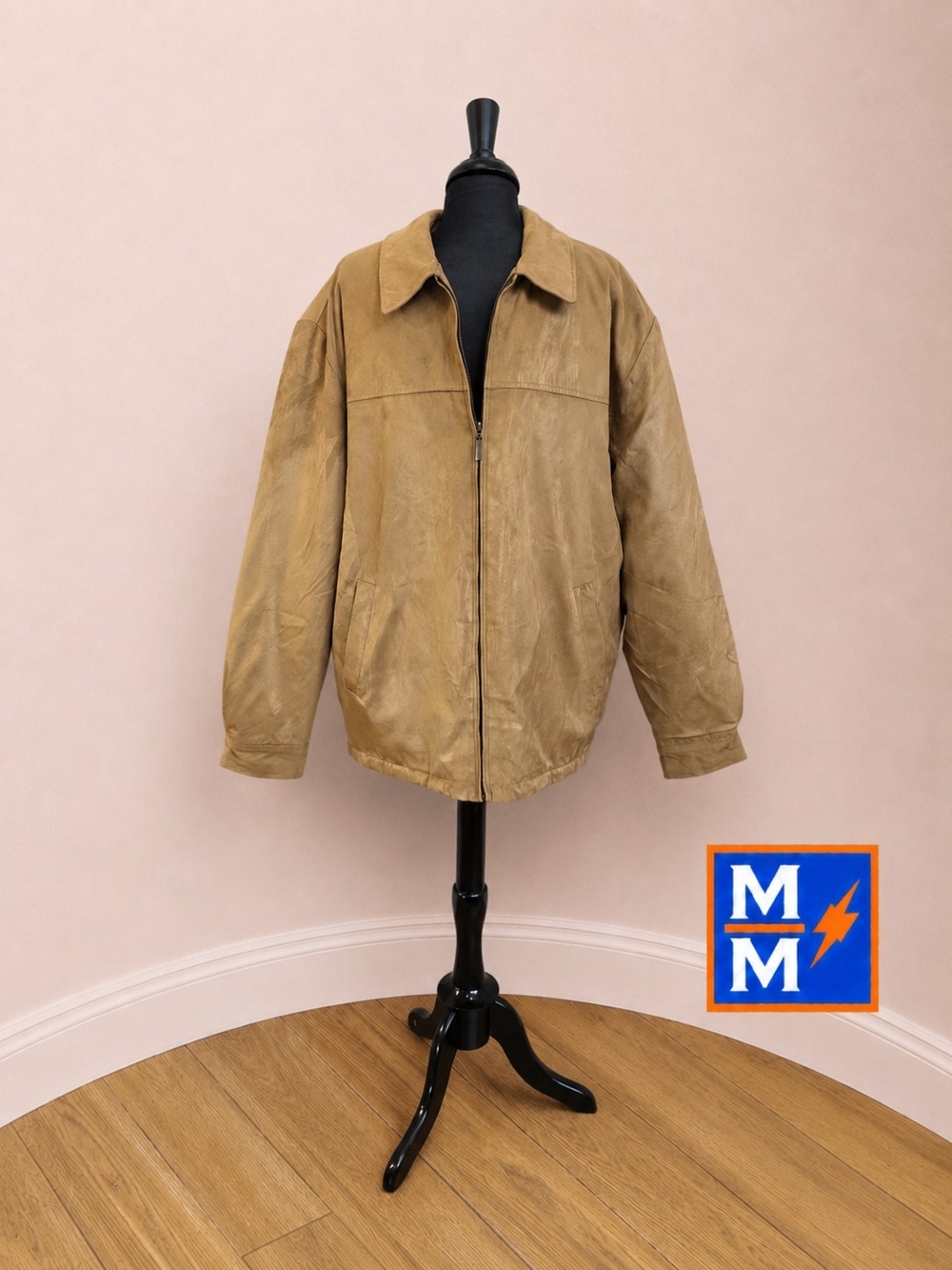 Van Heusen Tan Faux Suede Jacket XL Quilted Lined Zip Coat